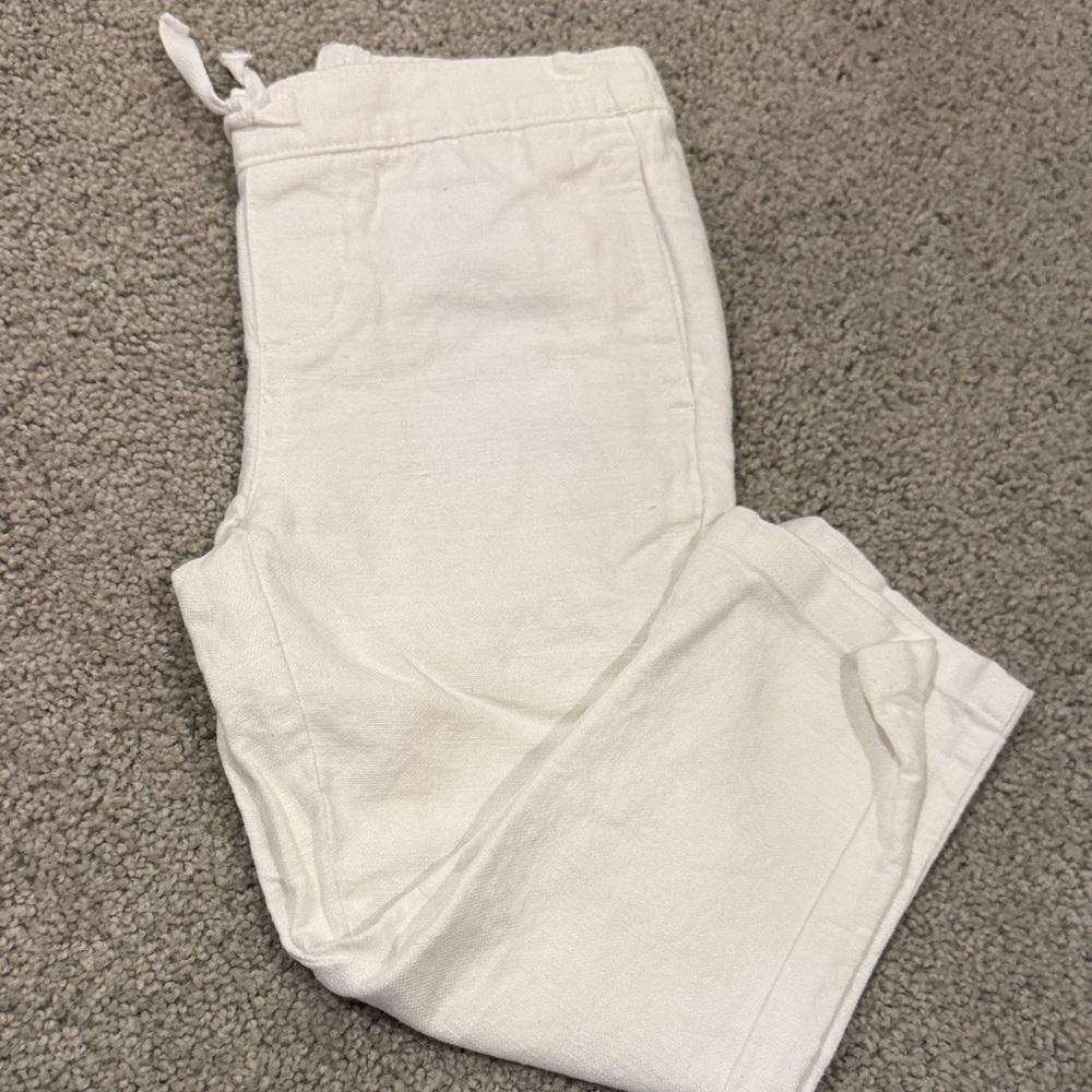 Janie and Jack White Drawstring Linen-Blend Kids Pants